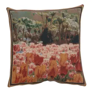 Floral Keukenhof Gardens Tapestry Pillow Cover 16x16 Inch Cotton Jacquard Woven Cushion Cover