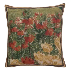 Floral Keukenhof Gardens Tapestry Pillow Cover 16x16 Inch Cotton Jacquard Woven Cushion Cover