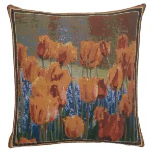Floral Keukenhof Gardens Tapestry Pillow Cover 16x16 Inch Cotton Jacquard Woven Cushion Cover