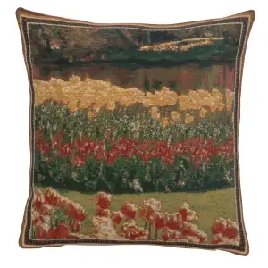 Floral Keukenhof Gardens Tapestry Pillow Cover 16x16 Inch Cotton Jacquard Woven Cushion Cover