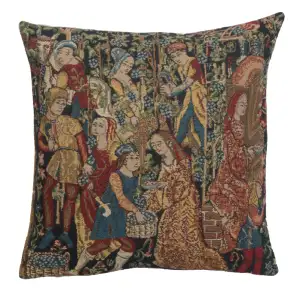 Medieval Vendages Tapestry Pillow Cover 16x16 Inch Cotton Jacquard Woven Cushion Cover