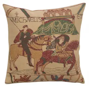 Bayeux Mont St. Michel Medieval Tapestry Pillow Cover 16x16 Inch Cotton Jacquard Woven Cushion Cover