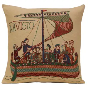 Bayeux Navigo Medieval Tapestry Pillow Cover 16x16 Inch Cotton Jacquard Woven Cushion Cover