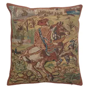Medieval Vieux Brussels Tapestry Pillow Cover 16x16 Inch Cotton Jacquard Woven Cushion Cover