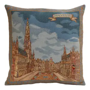 Grand Place Brussels Belgian Tapestry Pillow Cover 16x16 Inch Cotton Jacquard Woven Cushion Cover