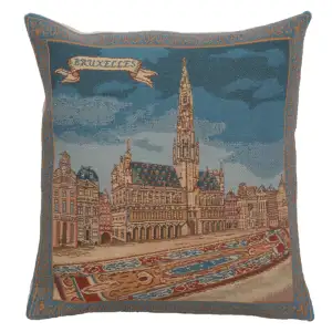 Vintage Grand Place Brussels Tapestry Pillow Cover 16x16 Inch Cotton Jacquard Woven Cushion Cover