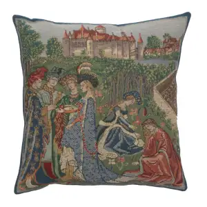 Medieval Duc De Berry Tapestry Pillow Cover 16x16 Inch Cotton Jacquard Woven Cushion Cover