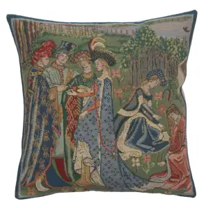 Medieval Duc De Berry Tapestry Pillow Cover 16x16 Inch Cotton Jacquard Woven Cushion Cover