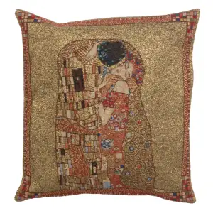 Gustav Klimt Le Baiser Tapestry Pillow Cover 16x16 Inch Cotton Jacquard Woven Cushion Cover