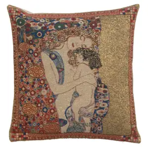 Gustav Klimt Mere et Enfant Tapestry Pillow Cover 16x16 Inch Cotton Jacquard Woven Cushion Cover