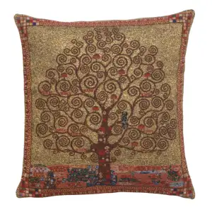 Gustav Klimt Tree of Life I Tapestry Pillow Cover 16x16 Inch Cotton Jacquard Woven Cushion Cover