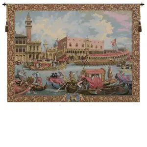 Canaletto Return of Bucintoro Italian Tapestry Wall Hanging 50x68 Inch Cotton Jacquard Woven Wall Tapestry
