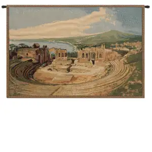 Galileo Chini Taormina Tapestry Wall Hanging 12 x 19 in Italian Landscape Jacquard Woven European Wall Art Decor