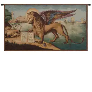 Carpaccio Lion Arrives in Venice Tapestry Wall Hanging 26 x 46 in Venetian Renaissance Jacquard Woven Italian Decor