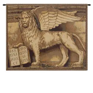 Alberto Passini Lion with Books Tapestry Wall Hanging 12 x 15 in Venetian Heraldic Jacquard Woven Italian Decor