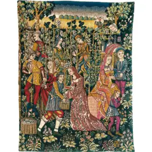 La Cueillette French Tapestry Wall Hanging 37 x 30 in Traditional Harvest Scene Jacquard Woven European Wall Decor