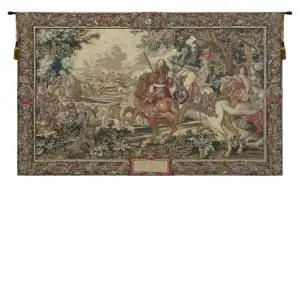 Vintage Le Roi Soleil Tapestry Wall Hanging 26 x 42 in Jacquard Woven King Louis XIV Wall Art