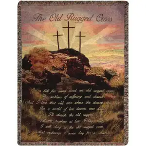 Old Rugged Cross II Jacquard Woven Afghan Tapestry Throw Blanket 50x60 Inch Christian Decor