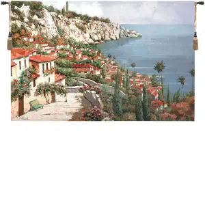 Bellagio Park Fine Art Tapestry Wall Hanging 70 x 90 in Italian Lake Landscape Jacquard Woven European Decor
