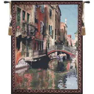 Canal with Reflections Fine Art Tapestry Wall Hanging 53x35 Inch Cotton Jacquard Woven Wall Tapestry