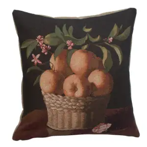 Vintage Floral Orange Basket Tapestry Pillow Cover 19x19 Inch Cotton Jacquard Woven Cushion Cover