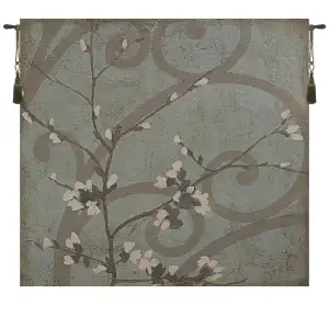 Blossom Branch Fine Art Tapestry Wall Hanging 50 x 50 in Botanical Floral Jacquard Woven Decorative Wall Decor