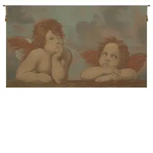 Michelangelo Raphael's Angels Vintage Tapestry Wall Hanging 18 x 33 in Jacquard Woven Renaissance Angel Wall Art