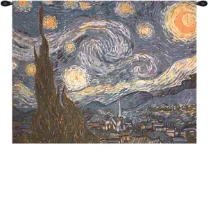 Starry Night Fine Art Tapestry Wall Hanging 40 x 51 in Celestial Landscape Jacquard Woven Decorative Wall Decor
