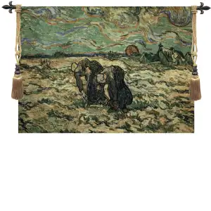 Two Peasant Women Fine Art Tapestry Wall Hanging 51 x 40 in Classic Figurative Jacquard Woven European Wall Decor