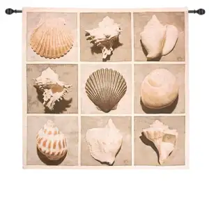 Weathered Shell Sample Fine Art Tapestry Wall Hanging 50 x 50 in Coastal Seashell Jacquard Woven Wall Decor