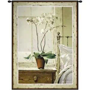 Orchids in the Window I Tapestry Wall Hanging 53 x 39 in Floral Botanical Jacquard Woven Wall Decor