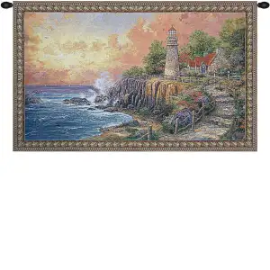 Light of Peace Nautical Tapestry Wall Hanging 34 x 53 in Lighthouse Coastal Jacquard Woven Maritime Wall Decor