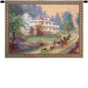 Sunday Drive Tapestry Wall Hanging 38 x 53 in Country Landscape Jacquard Woven Scenic Wall Art Decor