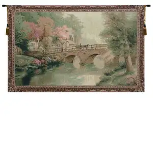 Hometown Bridge Tapestry Wall Hanging 34 x 53 in Country Landscape Jacquard Woven Scenic Wall Art Decor