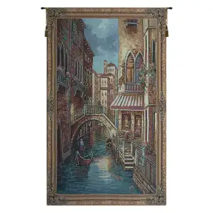 Martin Roberts Canal With Shops II Tapestry Wall Hanging 53 x 33 in Waterfront Cityscape Jacquard Woven Decor