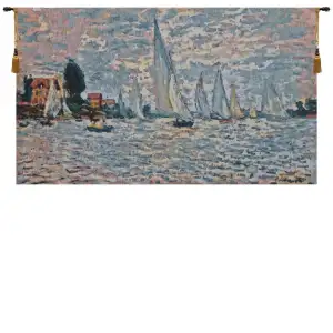 Claude Monet Regatta at Argenteuil Belgian Tapestry Wall Hanging 20x34 Inch Cotton Jacquard Woven Wall Tapestry