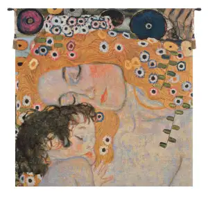 Mother and Child Belgian Tapestry Wall Hanging 18 x 18 in Classic Figurative Jacquard Woven European Wall Decor