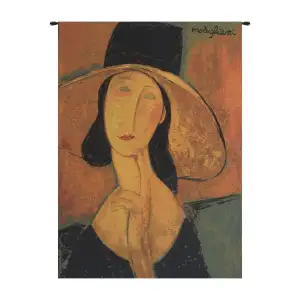 Amedeo Modigliani Jeanne Hebuterne in a Large Hat European Tapestry Wall Hanging 23x18 Inch Cotton Jacquard Woven Wall Tapestry