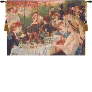 Luncheon of the Boating Party Belgian Tapestry Wall Hanging 26 x 34 in Renoir Impressionist Woven Wall Decor