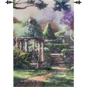 Thomas Kinkade Gazebo of Prayer Fine Art Tapestry Wall Hanging 36 x 26 in Inspirational Garden Wall Decor