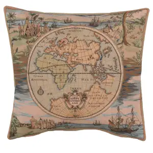 Gerardus Mercator Map of the World Tapestry Pillow Cover 19x19 Inch Cotton Jacquard Woven Cushion Cover