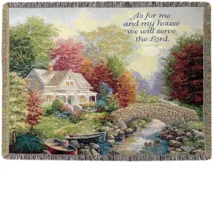 Autumn Tranquility Jacquard Woven Afghan Tapestry Throw Blanket 60x50 Inch Fall Landscape Decor