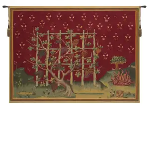 Vendanges Des Reprouves French Tapestry Wall Hanging 26 x 34 in Medieval Vineyard Harvest Jacquard Woven Decor