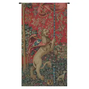 Lion Majestueux French Tapestry Wall Hanging 29 x 15 in Heraldic Lion Medieval Jacquard Woven European Decor
