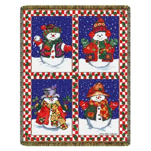 Snowman's Holiday Jacquard Woven Tapestry Throw Blanket 52x68 Inch Christmas Winter Decor