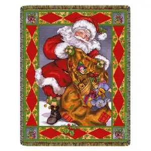 Santa's Treasures Jacquard Woven Tapestry Throw Blanket 52x68 Inch Christmas Holiday Decor