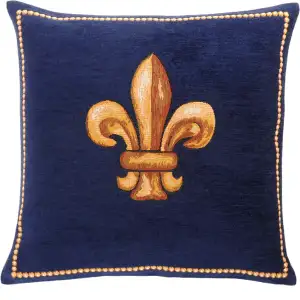 Fleurs De Lys Bleu French Tapestry Pillow Cover 18x18 Inch Cotton Jacquard Woven Cushion Cover