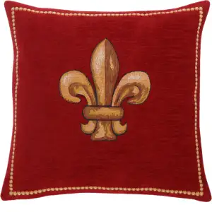 Fleurs De Lys Rouge French Tapestry Pillow Cover 18x18 Inch Cotton Jacquard Woven Cushion Cover