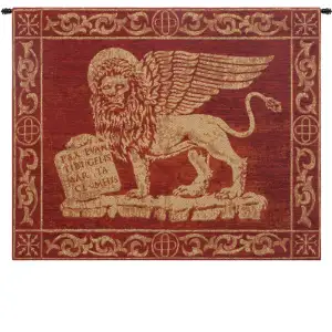 Alberto Passini Leone Rosso Tapestry Wall Hanging 20 x 26 in Medieval Heraldic Lion Jacquard Woven Italian Decor