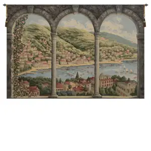 Alessia Cara Como Lake Tapestry Wall Hanging 39 x 54 in Italian Lakeside Landscape Jacquard Woven Wall Decor
